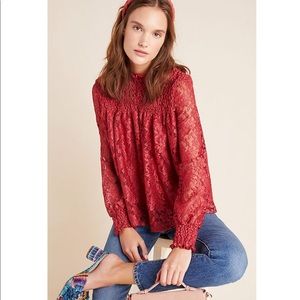 ANTHROPOLOGIE: Red Lace Blouse
